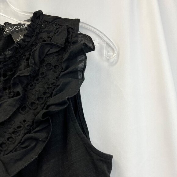Design 365 Sleeveless Ruffle Neck Pullover Blouse Black Womens Size Large - Picture 4 of 8
